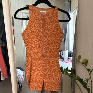 Forever 21 Orange Geometric Sleeveless Romper with Front Zip
